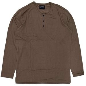 Cuts Clothing Men's Split Hem Henley Long Sleeve Tee T-Shirt - Brown
